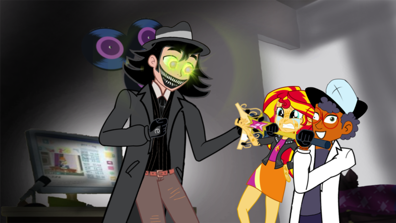 Size: 1366x768 | Tagged: semi-grimdark, derpibooru import, sunset shimmer, oc, human, unicorn, equestria girls, equestria girls (movie), equestria girls series, antagonist, birthday gift, birthday gift art, blue eyes, bully, bullying, bullying the bully, bullyingthebully, cap, clothes, crown, crying, element of generosity, element of honesty, element of kindness, element of laughter, element of loyalty, element of magic, elements of harmony, evil grin, gift art, gloves, glow, glowing eyes, green eyes, grin, hat, humanized, humiliation, image, jewelry, overcoat, png, ravage, regalia, scratches, smiling, villainess