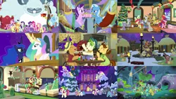 Size: 3000x1689 | Tagged: safe, derpibooru import, screencap, apple bloom, applejack, big macintosh, derpy hooves, flam, flim, fluttershy, grand pear, granny smith, holly the hearths warmer doll, igneous rock pie, limestone pie, marble pie, maud pie, mudbriar, ocellus, pharynx, pinkie pie, prince rutherford, princess cadance, princess celestia, princess flurry heart, princess luna, rainbow dash, rarity, roseluck, shining armor, spike, starlight glimmer, sugar belle, thorax, trixie, twilight sparkle, twilight sparkle (alicorn), yona, alicorn, changedling, changeling, dragon, pony, winterchilla, yak, best gift ever, apple family, baby alicorn, bell, brothers, christmas, christmas decoration, christmas lights, christmas tree, decoration, female, filly, flim flam brothers, foal, g4, garland, guitar, hat, hearth's warming, hearth's warming tree, holiday, image, king thorax, male, mane seven, mane six, mare, merry christmas, musical instrument, night, pie family, pie sisters, png, ponyville town hall, present, prince pharynx, ribbon, royal sisters, siblings, sisters, snow, stallion, the true gift of gifting, train, tree, trixie's wagon, wagon, wall of tags, winged spike, wings, winterzilla, wreath