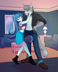 Size: 3426x4240 | Tagged: source needed, safe, artist:rileyav, derpibooru import, sonata dusk, oc, oc:digit wolfen, anthro, tanooki, wolf, equestria girls, ;p, canon x furry, canon x oc, furrified, furry, furry oc, g4, image, one eye closed, png, species swap, tongue out