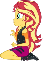 Size: 1337x1881 | Tagged: safe, artist:yingerten, derpibooru import, edit, editor:itsmgh1203, sunset shimmer, human, equestria girls, equestria girls series, boots, breasts, clothes, cute, cutie mark, cutie mark on clothes, female, g4, geode of empathy, image, jewelry, leather, leather boots, leather vest, magical geodes, necklace, png, shimmerbetes, shoes, simple background, smiling, solo, transparent background, vest