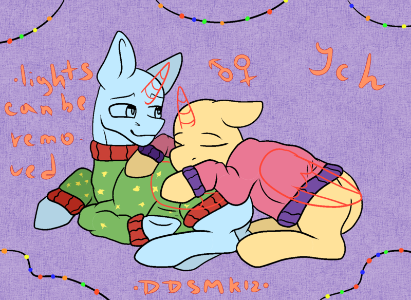 Size: 1500x1095 | Tagged: safe, artist:deadsmoke, derpibooru import, any gender, any race, auction, christmas, clothes, commission, cozy, holiday, image, lights, png, sleeping, sweater, your character here