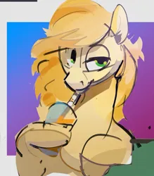 Size: 1053x1203 | Tagged: safe, artist:alumx, derpibooru import, oc, oc:caramel drop, unofficial characters only, pegasus, pony, bubble tea, drink, drinking, female, image, jpeg, mare, no source available, straw, straw in mouth