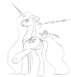 Size: 4688x5080 | Tagged: suggestive, artist:lightning bolty, derpibooru import, oc, oc:lightning bolty, alicorn, alicorn oc, butt, cutie mark, family friendly features have doomed us, horn, image, looking at butt, lowered ear, png, raised leg, signature, sketch, vore, wings