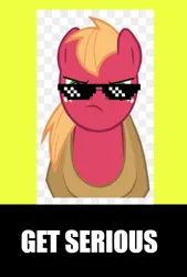 Size: 426x630 | Tagged: safe, artist:simonstudio587, derpibooru import, big macintosh, earth pony, pony, 1000 hours in ms paint, get serious, image, male, meme, png, poster, solo, sunglasses