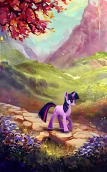 Size: 3200x5120 | Tagged: safe, ai content, derpibooru import, machine learning generated, stable diffusion, twilight sparkle, pony, unicorn, derpibooru exclusive, female, g4, generator:pony diffusion v6 xl, generator:purplesmart.ai, image, mare, outdoors, png, prompter:mfg637, solo