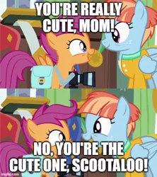 Size: 500x562 | Tagged: safe, derpibooru import, edit, edited screencap, screencap, scootaloo, windy whistles, pegasus, pony, parental glideance, adopted, adopted offspring, bag, camera, cute, cutealoo, cuteness overload, female, filly, foal, freckles, headcanon, headcanon in the description, image, jpeg, looking at each other, looking at someone, mare, meme, mother and child, mother and daughter, saddle bag, scootadoption, scootalove, smiling, smiling at each other, windybetes