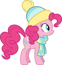 Size: 9180x9508 | Tagged: safe, artist:starryshineviolet, derpibooru import, pinkie pie, earth pony, pony, best gift ever, absurd resolution, beanie, clothes, female, g4, hat, image, mare, png, scarf, side view, simple background, solo, transparent background, vector, winter outfit