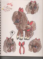 Size: 900x1236 | Tagged: safe, artist:razzle-the-dazzle, derpibooru import, oc, oc:moca coco, unofficial characters only, earth pony, pony, 2012, appaloosa, bow, bust, closed mouth, coat markings, colored hooves, exclamation point, female, floppy ears, freckles, frown, glasses, hair bow, image, jpeg, mare, open mouth, portrait, purple eyes, shocked, side view, simple background, smiling, socks (coat marking), speech bubble, tail, tail bow, traditional art, unshorn fetlocks, white background
