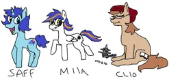 Size: 1084x515 | Tagged: safe, artist:matoimiia, derpibooru import, oc, oc:clioaite, oc:ladysaffronvt, oc:matoimiia, oc:miioid, ponified, unofficial characters only, dragon, pony, 1000 hours in ms paint, beanie, female, females only, hat, image, looking at you, png, sitting, standing, vtuber