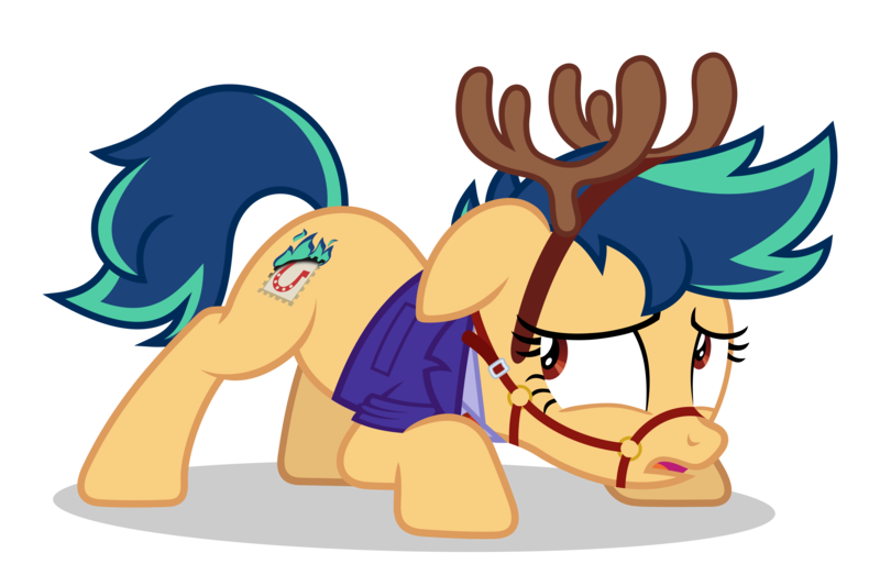 Size: 4500x3000 | Tagged: safe, artist:gypsykumquat, derpibooru import, oc, oc:fiery stamp, deer, earth pony, pony, reindeer, absurd resolution, animal costume, antlers, clothes, costume, face down ass up, g4, headband, image, inkscape, leash, png, reindeer antlers, reindeer costume, show accurate, simple background, transparent background, vector