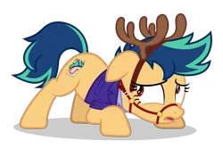 Size: 4500x3000 | Tagged: safe, artist:gypsykumquat, derpibooru import, oc, oc:fiery stamp, deer, earth pony, pony, reindeer, absurd resolution, animal costume, antlers, clothes, costume, face down ass up, g4, headband, image, inkscape, leash, png, reindeer antlers, reindeer costume, show accurate, simple background, transparent background, vector