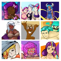 Size: 1400x1400 | Tagged: suggestive, artist:jackudoggy, derpibooru import, hitch trailblazer, izzy moonbow, pipp petals, queen haven, sparky sparkeroni, sunny starscout, zipp storm, oc, oc:jack the dog, dog, human, g5, art vs artist, artwork, breasts, busty violet frost, collage, dark skin, female, humanized, image, male, misty brightdawn, moderate dark skin, pale skin, png, ruby jubilee, tan skin, violet frost