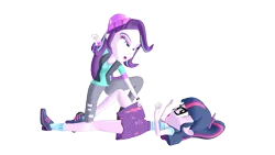 Size: 1280x720 | Tagged: safe, derpibooru import, sci-twi, starlight glimmer, twilight sparkle, equestria girls, equestria girls series, 3d, angry, beaten up, furious, image, mmd, narrowed eyes, png, rage, ragelight glimmer