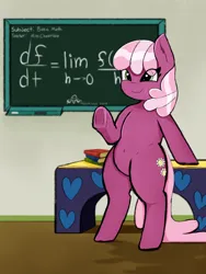 Size: 5400x7200 | Tagged: safe, artist:gean, derpibooru import, cheerilee, earth pony, pony, semi-anthro, bipedal, book, calculus, chalkboard, cutie mark, image, kilroy was here, png, raised hoof, simple background, solo