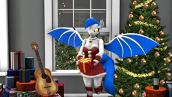 Size: 1920x1080 | Tagged: safe, artist:zakarnokart, derpibooru import, oc, oc:kyra, unofficial characters only, anthro, pony, 3d, 3d model, andalusia, boop, breasts, christmas, coat markings, demonpony, female, holiday, image, mare, png, present, raised hoof