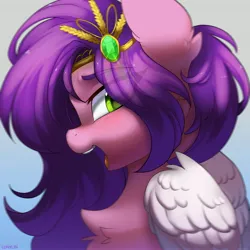 Size: 4096x4096 | Tagged: safe, artist:lunylin, derpibooru import, pipp petals, pegasus, pony, g5, absurd resolution, chest fluff, eye clipping through hair, eyebrows, eyebrows visible through hair, female, gradient background, image, jpeg, looking at you, mare, open mouth, profile, signature, wings