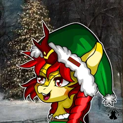 Size: 3000x3000 | Tagged: safe, artist:dzhu.sokolov, derpibooru import, oc, oc:misty mirage(dzhu.sokolov), unofficial characters only, kirin, christmas, hat, holiday, image, png, red eyes, santa hat, solo