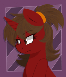 Size: 1200x1400 | Tagged: safe, artist:modularpon, derpibooru import, oc, unofficial characters only, pony, unicorn, :t, animated, annoyed, bust, female, floppy ears, gif, hair tie, image, looking at you, mare, solo
