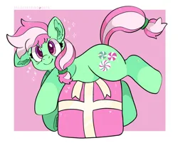 Size: 2356x1891 | Tagged: safe, artist:spookyfoxinc, derpibooru import, minty, minty (g4), earth pony, pony, g3, christmas, holiday, image, png, present, solo