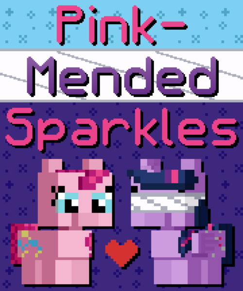 Size: 1080x1296 | Tagged: safe, artist:silk-rose, derpibooru import, pinkie pie, twilight sparkle, twilight sparkle (alicorn), alicorn, cover, cover art, drop shadow, heart, image, pixel art, png, text, tiled background, upscaled