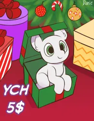 Size: 3120x3998 | Tagged: safe, artist:zeroonesunray, derpibooru import, pony, box, christmas, commission, holiday, image, png, pony in a box, sitting, solo, your character here
