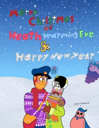Size: 3400x4400 | Tagged: safe, derpibooru import, izzy moonbow, pony, unicorn, g5, christmas, crossover, eddie dear, frank frankly, hearth's warming eve, holiday, image, jpeg, mistletoe, sparky marky, welcome home
