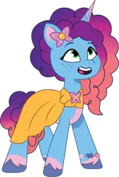 Size: 867x1281 | Tagged: safe, artist:prixy05, derpibooru import, pony, unicorn, g5, my little pony: tell your tale, spoiler:g5, spoiler:my little pony: tell your tale, spoiler:tyts01e32, baby critters, clothes, dress, female, image, mare, misty brightdawn, png, rebirth misty, simple background, solo, transparent background, vector