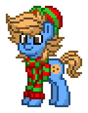 Size: 180x232 | Tagged: safe, derpibooru import, oc, oc:blue cookie, unofficial characters only, earth pony, pony, pony town, christmas, clothes, earth pony oc, hat, holiday, image, photo, png, scarf, simple background, smiling, solo, sweater