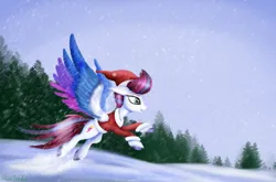 Size: 5000x3296 | Tagged: safe, artist:pony-stark, derpibooru import, zipp storm, pegasus, pony, g5, christmas, holiday, image, png, snow, solo, wings