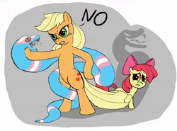 Size: 1200x890 | Tagged: safe, artist:appulman, banned from derpibooru, deleted from derpibooru, derpibooru import, apple bloom, applejack, earth pony, pony, snake, female, filly, image, jpeg, trans pride flag