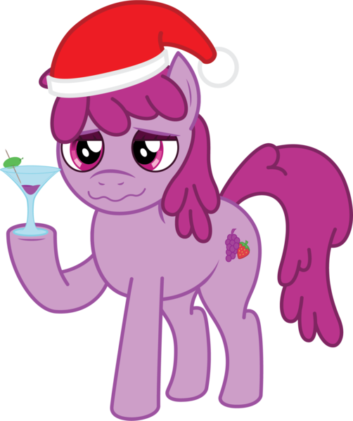 Size: 1641x1961 | Tagged: safe, artist:cutehorseprions, ponerpics import, berry punch, berryshine, earth pony, pony, alcohol, christmas, drunk, female, hat, holiday, image, lidded eyes, mare, martini glass, png, santa hat, solo, vector