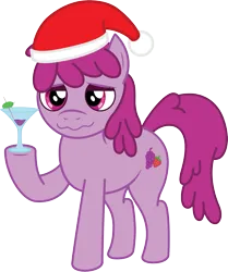 Size: 1641x1961 | Tagged: safe, artist:cutehorseprions, ponerpics import, berry punch, berryshine, earth pony, pony, alcohol, christmas, drunk, female, hat, holiday, image, lidded eyes, mare, martini glass, png, santa hat, solo, vector