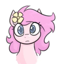 Size: 966x1097 | Tagged: safe, artist:moonatik, derpibooru import, oc, oc:kayla, unofficial characters only, earth pony, pony, colored sketch, cute, earth pony oc, female, filly, flower, flower in hair, foal, image, mare stare, png, simple background, sketch, solo