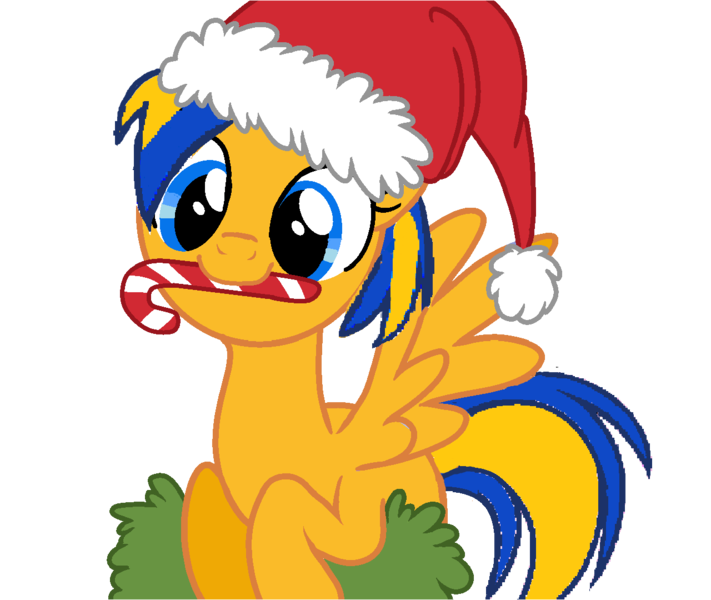 Size: 1280x1080 | Tagged: safe, artist:mlpfan3991, derpibooru import, oc, oc:flare spark, unofficial characters only, pegasus, pony, candy, candy cane, christmas, female, food, hat, holiday, image, png, santa hat, simple background, solo, transparent background