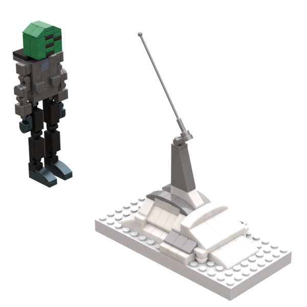 Size: 1200x1200 | Tagged: safe, artist:otl crafts, derpibooru import, oc, oc:anon, human, image, lego, parka, png, render, simple background, snow, solo, spaceship, the thing, transparent background