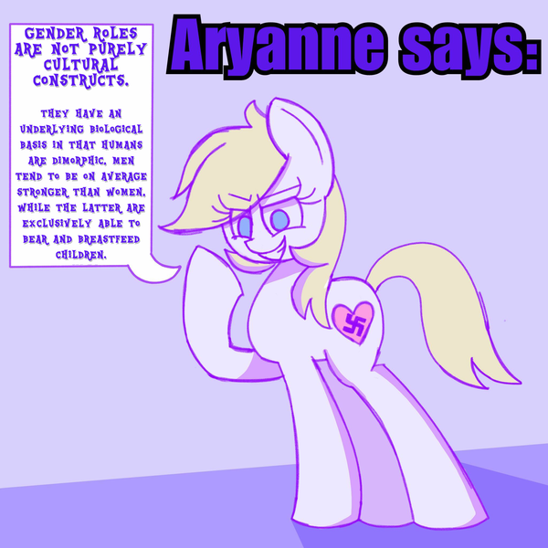 Size: 2048x2048 | Tagged: safe, artist:aryannespetfemboy, edit, editor:strifesnout, ponerpics import, oc, oc:aryanne, unofficial characters only, pony, 1000 hours in ms paint, blonde, blonde mane, blonde tail, blue eyes, caption, cute, encouragement, female, grin, image, nazi, png, poster, smiling, swastika, text, white coat, wholesome