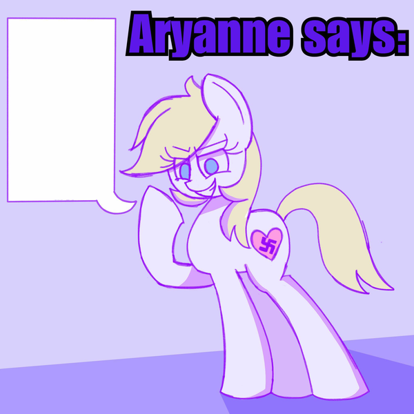Size: 2048x2048 | Tagged: safe, artist:aryannespetfemboy, edit, editor:strifesnout, ponerpics import, oc, oc:aryanne, unofficial characters only, pony, 1000 hours in ms paint, blonde, blonde mane, blonde tail, blue eyes, cute, female, grin, image, nazi, png, smiling, swastika, template, white coat