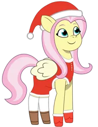 Size: 1397x1800 | Tagged: safe, artist:edy_january, artist:prixy05, derpibooru import, edit, vector edit, fluttershy, pegasus, pony, g5, my little pony: pony life, my little pony: tell your tale, boots, christmas, clothes, costume, fluttersanta, g4, g4 to g5, generation leap, gloves, hat, holiday, image, png, santa costume, santa hat, shoes, simple background, socks, solo, stockings, thigh highs, transparent background, vector