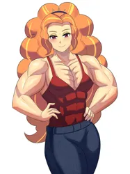 Size: 800x1067 | Tagged: safe, artist:tzc, derpibooru import, adagio dazzle, equestria girls, abs, blushing, clothes, commission, denim, female, fetish, image, jeans, jpeg, muscle fetish, muscles, muscular female, pants, simple background, solo, tanktop, white background