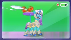 Size: 3072x1727 | Tagged: safe, derpibooru import, screencap, crab, pony, g5, my little pony: tell your tale, spoiler:g5, spoiler:my little pony: tell your tale, spoiler:tyts01e70, auroricorn, comet (g5), duo, duo male, green screen, gritted teeth, image, jpeg, male, mcsnips-a-lot, open mouth, snow business like show business, stallion, teeth