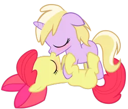 Size: 2539x2160 | Tagged: suggestive, artist:i'm derpy, derpibooru import, apple bloom, dinky hooves, earth pony, pony, unicorn, blushing, embarrassed, female, filly, filly on filly, foalcon, g4, image, kissing, lesbian, mare, png, simple background, transparent background, underage