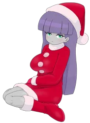 Size: 1860x2546 | Tagged: safe, alternate version, artist:batipin, derpibooru import, part of a set, maud pie, human, equestria girls, breasts, busty maud pie, christmas, clothes, costume, hat, holiday, image, looking at you, png, santa costume, santa hat, simple background, transparent background