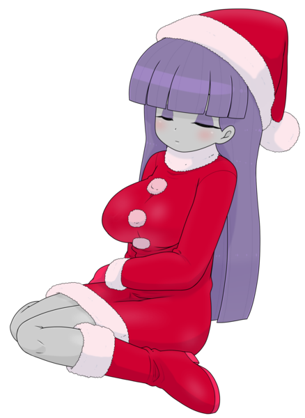 Size: 1860x2546 | Tagged: safe, alternate version, artist:batipin, derpibooru import, part of a set, maud pie, human, equestria girls, breasts, busty maud pie, christmas, clothes, costume, eyes closed, hat, holiday, image, png, santa costume, santa hat, simple background, transparent background