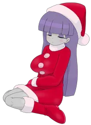 Size: 1860x2546 | Tagged: safe, alternate version, artist:batipin, derpibooru import, part of a set, maud pie, human, equestria girls, breasts, busty maud pie, christmas, clothes, costume, eyes closed, hat, holiday, image, png, santa costume, santa hat, simple background, transparent background