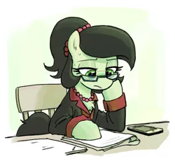 Size: 642x590 | Tagged: safe, artist:plunger, oc, oc:anon-mare, oc:anonfilly, unofficial characters only, pony, beads, business suit, businessmare, chair, clipboard, clothes, documents, female, glasses, image, lidded eyes, mare, mobile phone, older, passepartout, phone, png, smartphone, solo, suit, tired