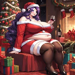 Size: 1024x1024 | Tagged: suggestive, ai content, derpibooru import, machine learning generated, stable diffusion, rarity, human, alcohol, ambiguous facial structure, bbw, belly, belly button, big belly, big breasts, breasts, busty rarity, christmas, christmas tree, clothes, derpibooru exclusive, fat, female, fireplace, g4, glass, hat, high heels, holiday, huge breasts, image, midriff, png, present, prompter:professordoctorc, santa hat, shoes, sitting, socks, stockings, strapless, thigh highs, thighs, thunder thighs, tree, wine, wine glass