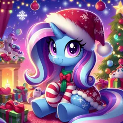 Size: 1024x1024 | Tagged: safe, ai content, artist:3d4d, derpibooru import, machine learning generated, trixie, christmas, holiday, image, jpeg