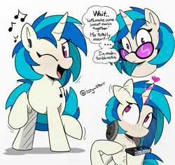 Size: 2412x2284 | Tagged: safe, artist:icey, derpibooru import, vinyl scratch, pony, unicorn, commission, compact cassette, dialogue, ear twitch, female, headphones, image, jpeg, magic, mare, mixtape, simple background, solo, white background