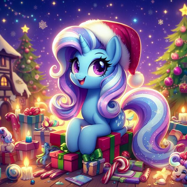 Size: 1024x1024 | Tagged: safe, ai content, artist:3d4d, derpibooru import, machine learning generated, trixie, christmas, holiday, image, jpeg