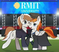 Size: 4096x3641 | Tagged: safe, artist:caibaoreturn, derpibooru import, oc, oc:felix gulfstream, oc:斑仔, unofficial characters only, earth pony, pegasus, brothers, business suit, clothes, dress, gown, graduation, graduation cap, hat, image, jpeg, male, siblings